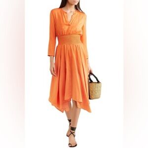 Maje Ranaela Asymmetrical Shirred Voile MIDI Dress